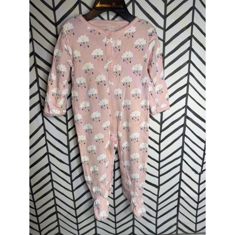 Carter’s Pink Rain Cloud Ruffle Butt Footie Sleeper Baby Girls 9M 7105